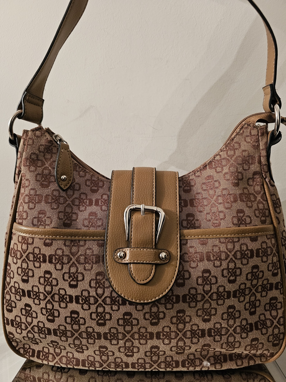 Croft + Barrows Brown Patterned Shoulder Bag with Buckle Accent